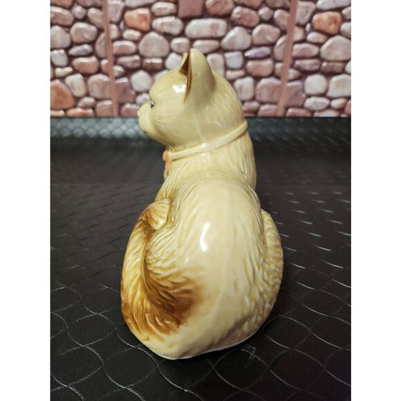 Brazil Pottery Blue Eyed Cat Decor Pink Bow Tie Fancy Cat - Picture 2 of 8